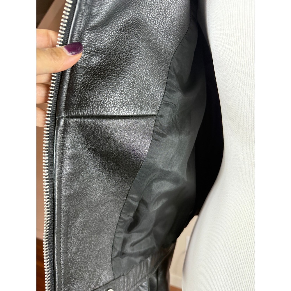 Madewell Black Leather Moto Jacket Biker Style Belted Zip Front XS *Flaw - Picture 6 of 11